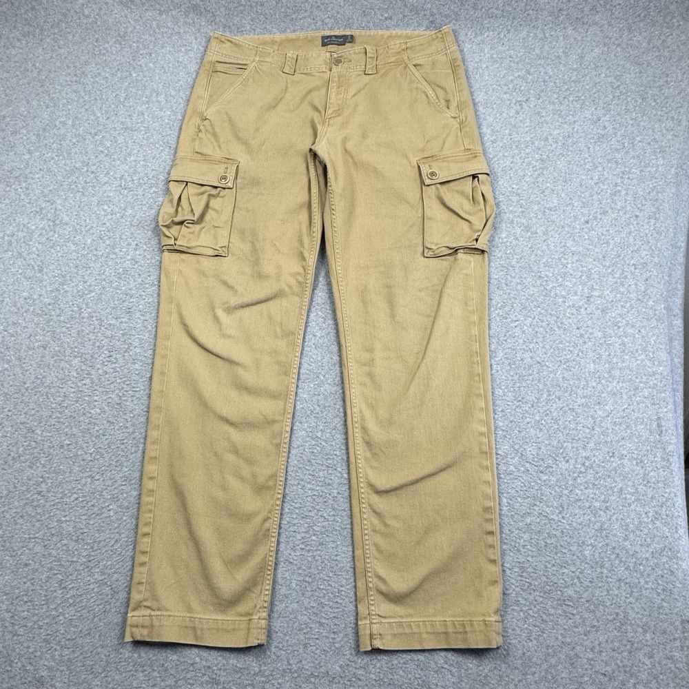 LL Bean Canvas Cargo Pants Mens 36x32 Cotton Stretch Khaki Hiking Camping Travel